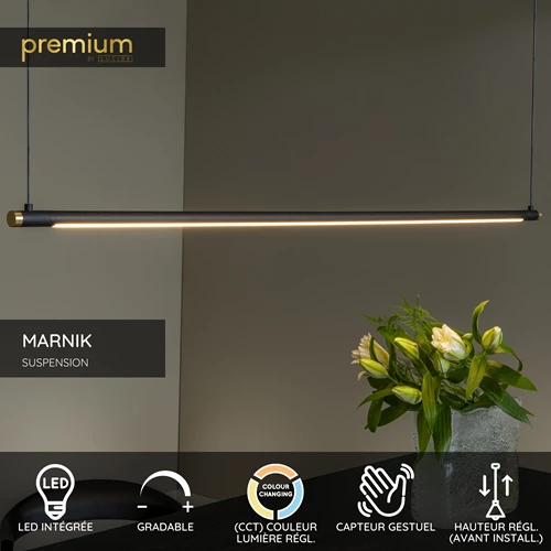 Lucide MARNIK - Suspension - Ø 2,5 cm - LED Dim. - CCT - 1x22W 2700K/4000K - Détecteur à balayage manuel - Noir | Premium - USP